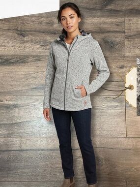 Eddie Bauer Women’s Gray Quilted Fleece Full Zip Hooded Jacket S